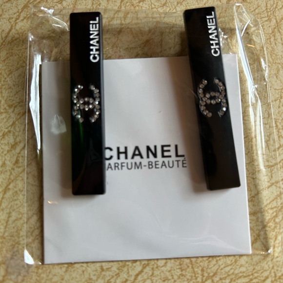 CHANEL Other - CHANEL Black Rectangular Hair Clips with Crystal CC Motif